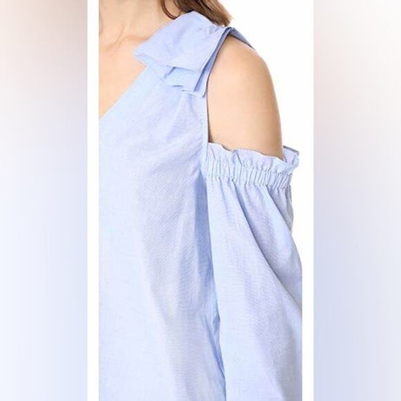 Club Monaco French Blue Shiyah Button Up Cold Shoulder Top Size Small - Picture 3 of 9